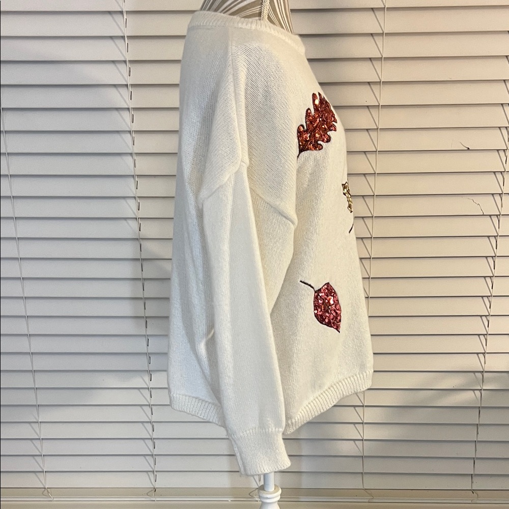 SHEIN White Sweater with Sequin Leaf Accents - Picture 7 of 12